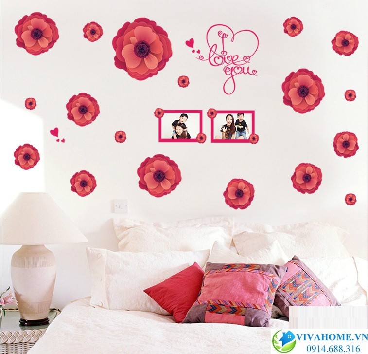 Decal dán tường hoa hồng leo 3D