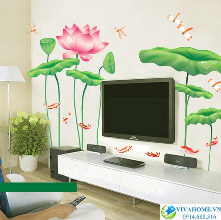 Decal dán tường Hoa sen hồng số 3