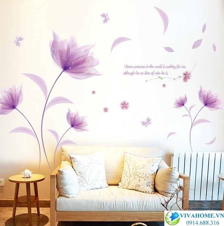 Decal dán tường hoa lạc tiên tím