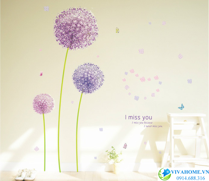Decal dán tường cẩm tú cầu tím nhạt