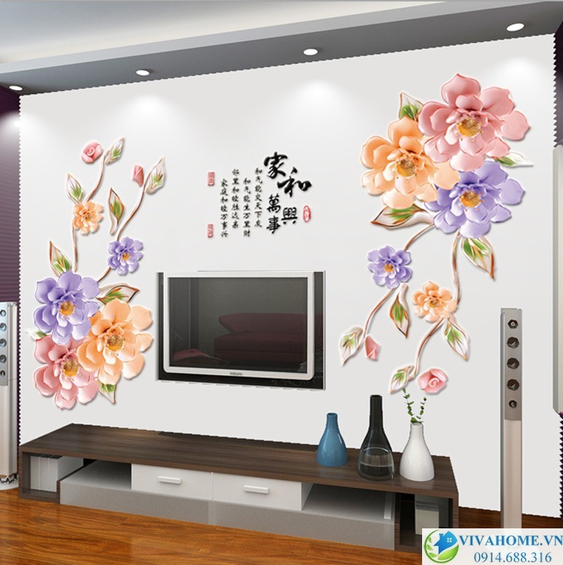 Decal dán tường hoa hải đường size to