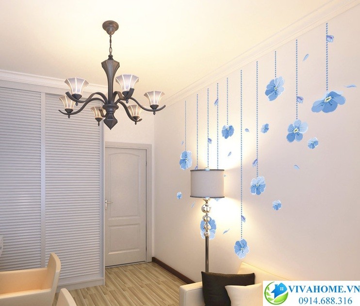 Decal dán tường hoa rèm xanh