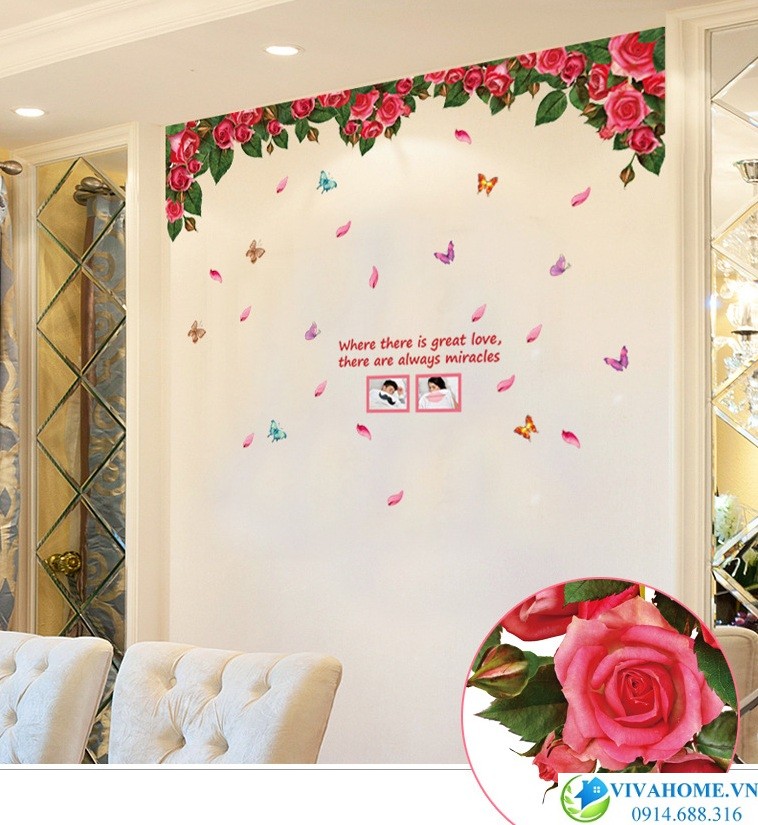 Decal dán tường hoa hồng pháp
