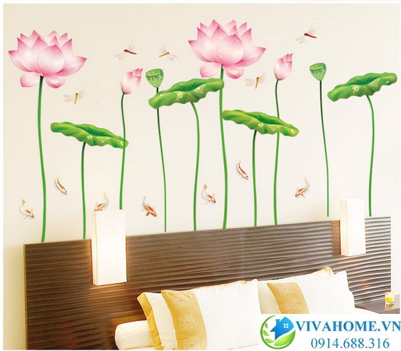 Decal dán tường bộ đôi Hoa sen