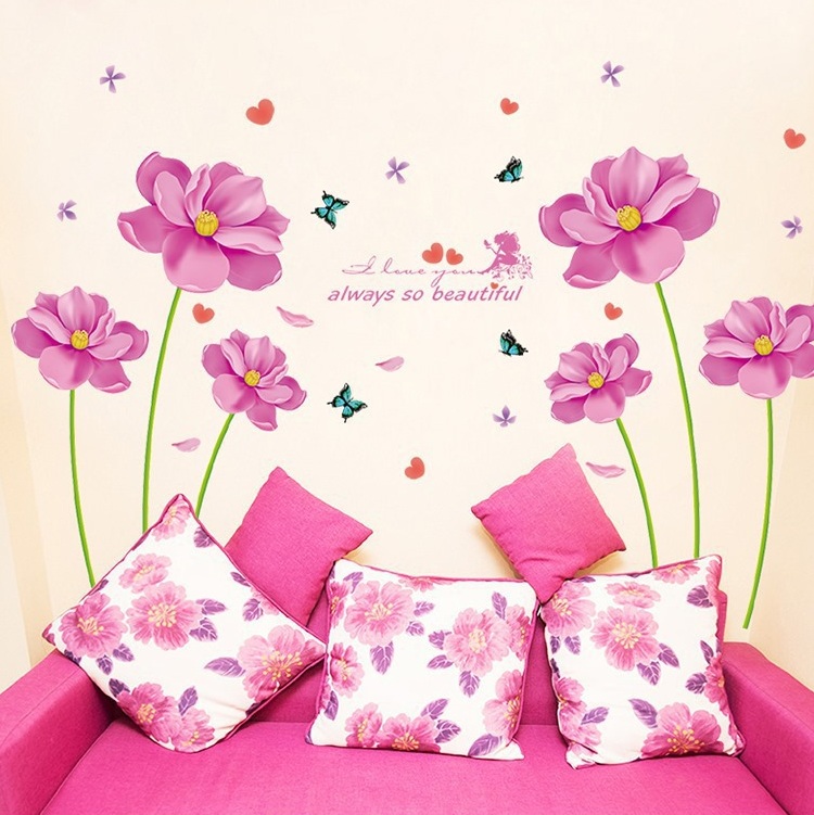 Decal dán tường bộ đôi hoa thủy tiên tím số 2