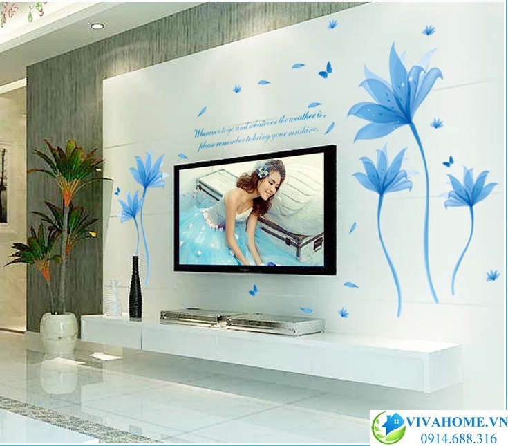 Decal dán tường Bộ đôi hoa quỳnh xanh