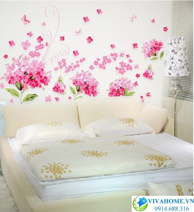 Decal dán tường Hoa ruy băng hồng