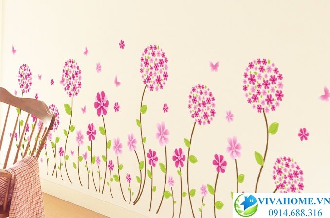 Decal dán tường Cẩm tú cầu hồng