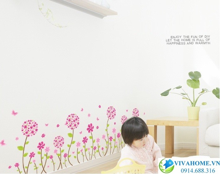 Decal dán tường chân tường cẩm tú cầu