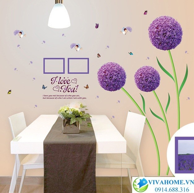 Decal dán tường Cẩm tú cầu tròn tím