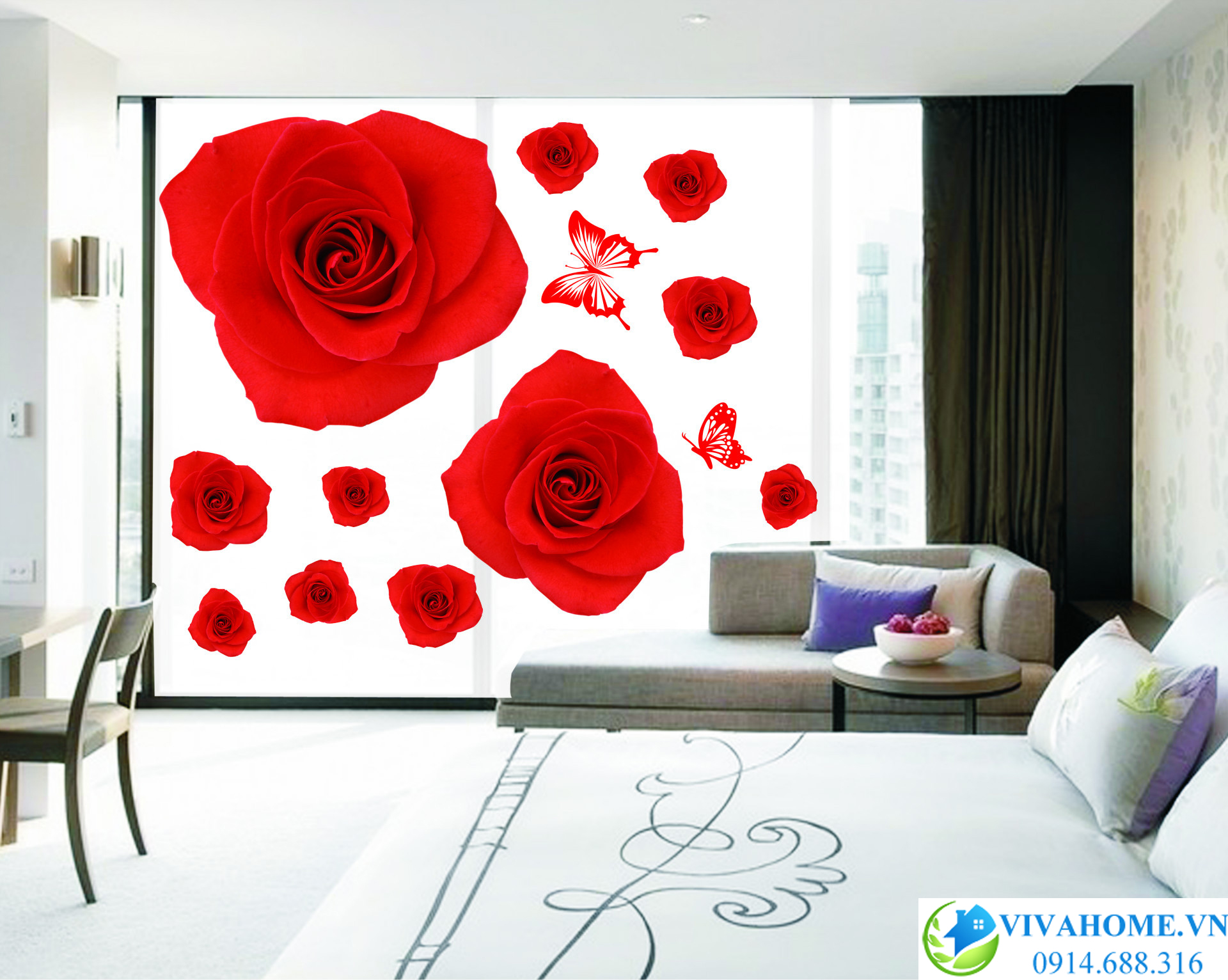 Decal dán tường Hoa hồng nhung