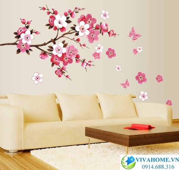 Decal dán tường Hoa đào đơn
