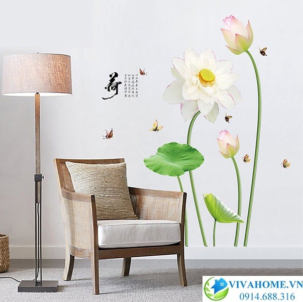 Decal dán tường Hoa sen trắng