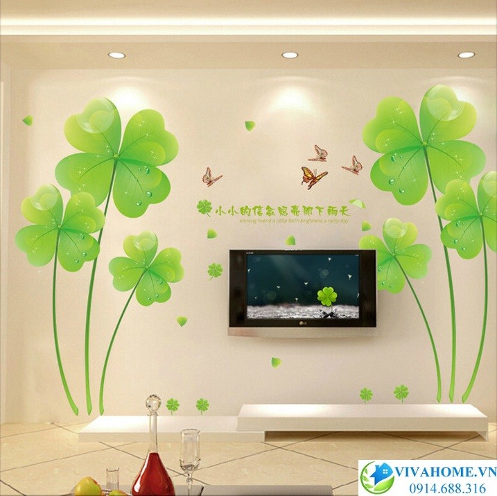 Decal dán tường bộ đôi cỏ 4 lá may mắn