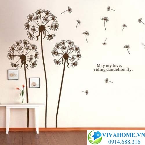 Decal dán tường hoa Bồ công anh nâu