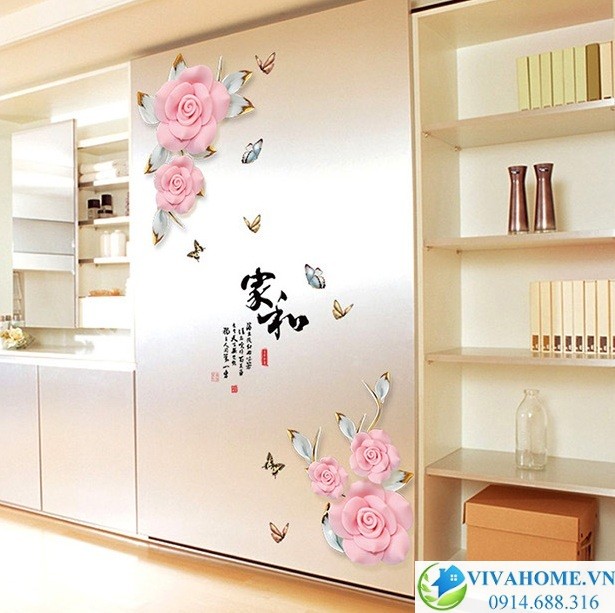 Decal dán tường hoa hồng ngọc