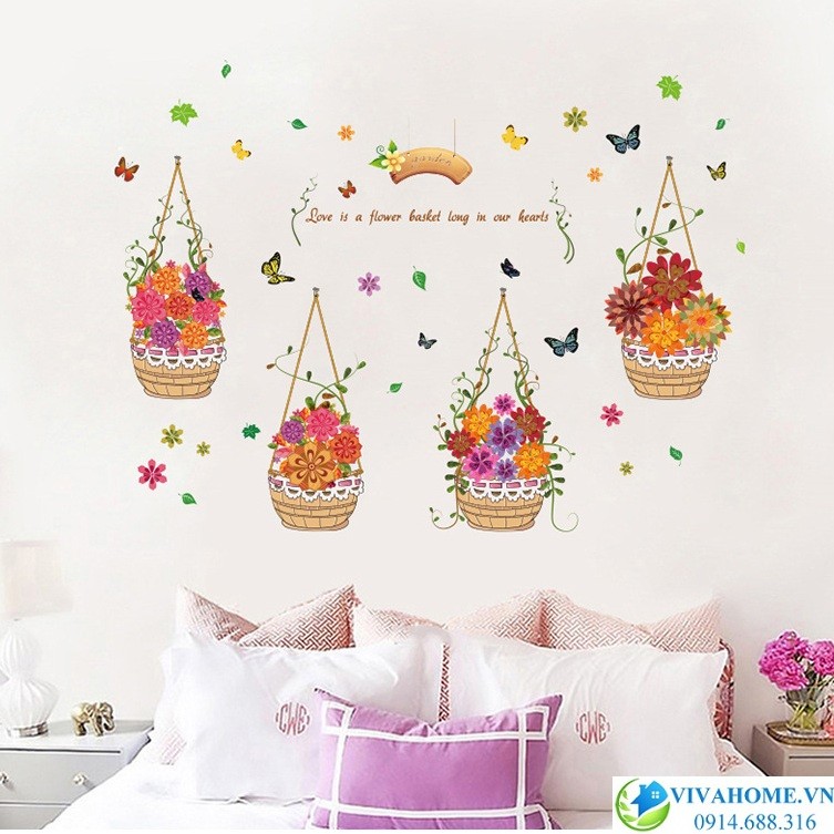 Decal dán tường 4 giỏ hoa