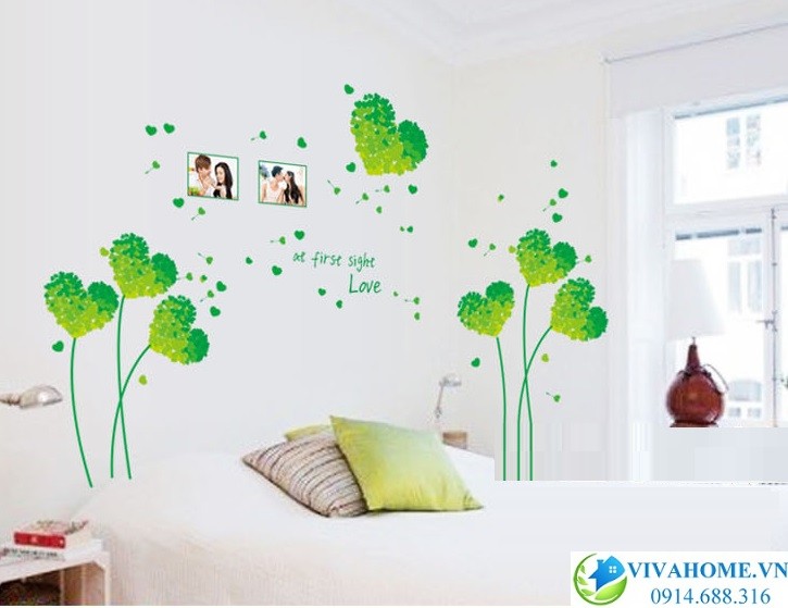 Decal dán tường Cẩm tú cầu trái tim xanh