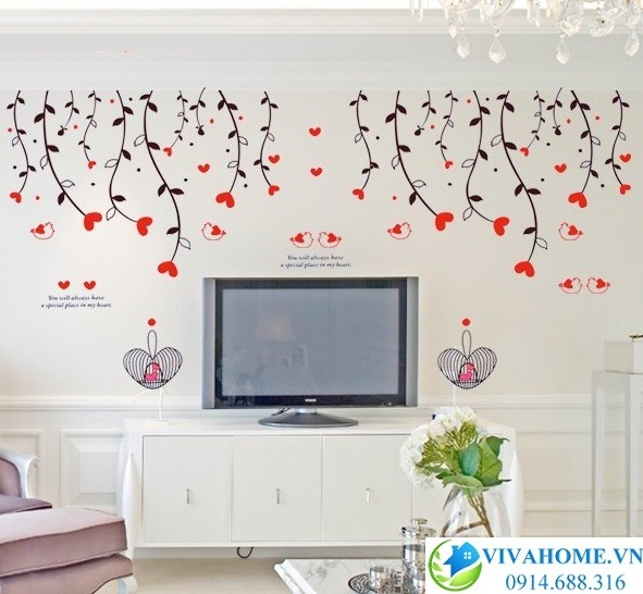 Decal dán tường Dây trái tim đỏ