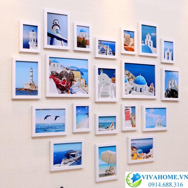 Khung ảnh treo tường trái tim bộ 20 khung mầu trắng 2