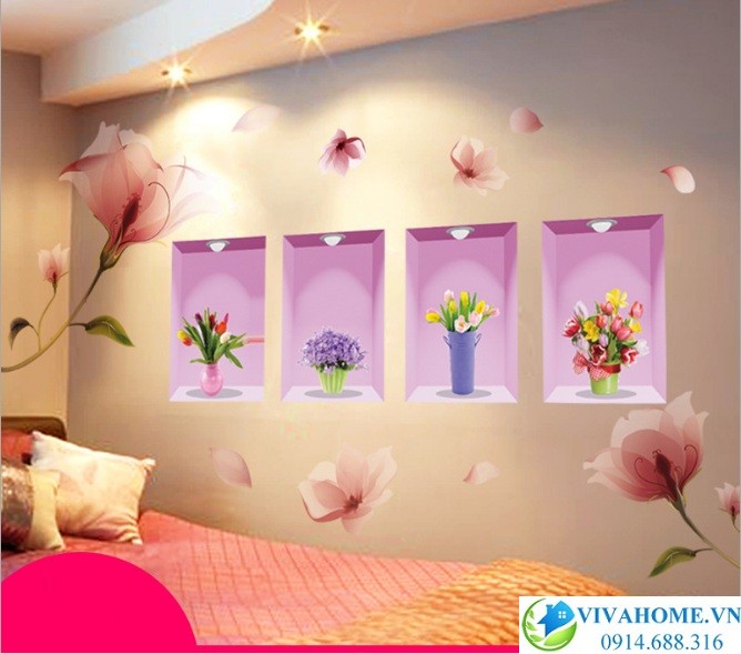 Decal dán tường 4 ô cửa hoa pha lê