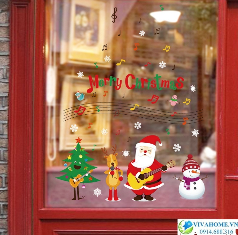 Decal dán tường Ông già noel đánh đàn