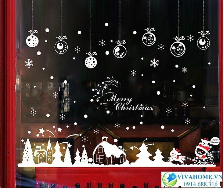 Decal dán tường Ông già noel vào ngôi làng