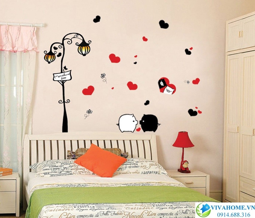 Decal dán tường Đôi heo dễ thương