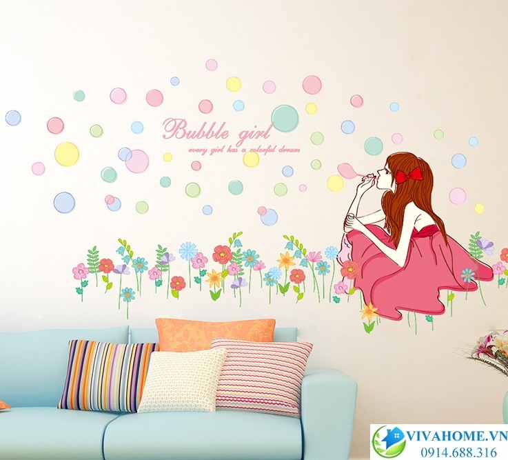 Decal dán tường Cô gái váy đỏ