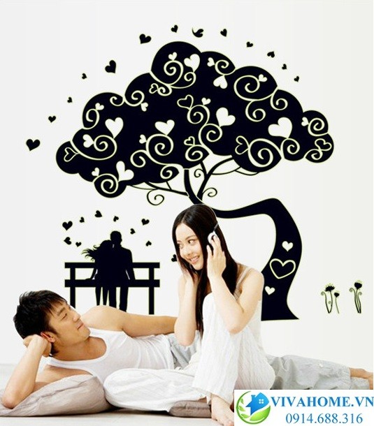 Decal dán tường Dạ quang cây tình yêu