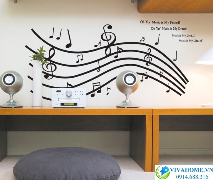 Decal dán tường Khung nhạc lượn sóng số 2