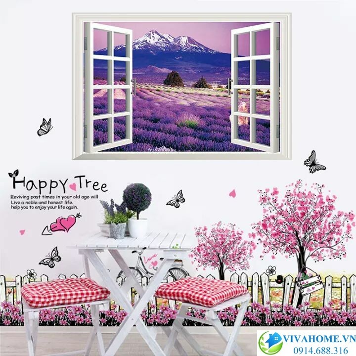 Decal dán tường Cửa sổ Cánh đồng oải hương số 2