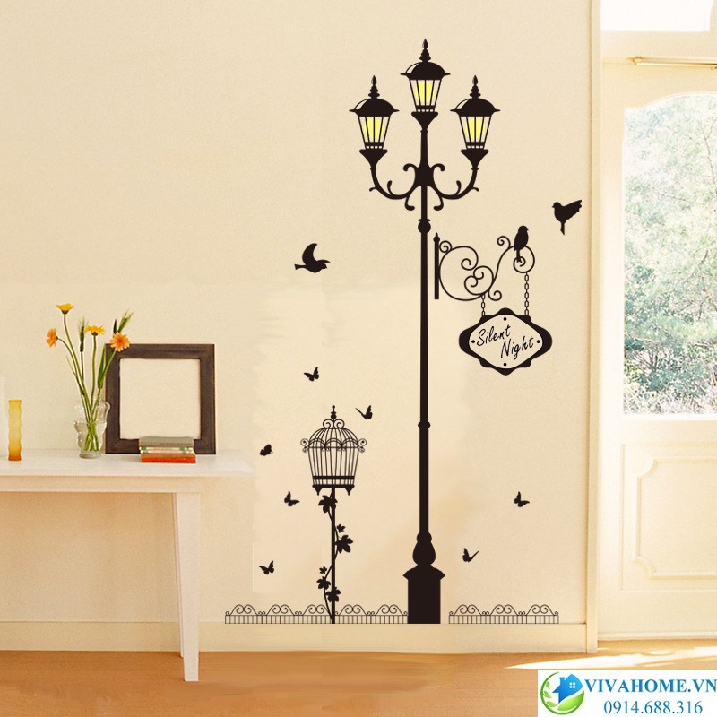 Decal dán tường Cột đèn đen vàng