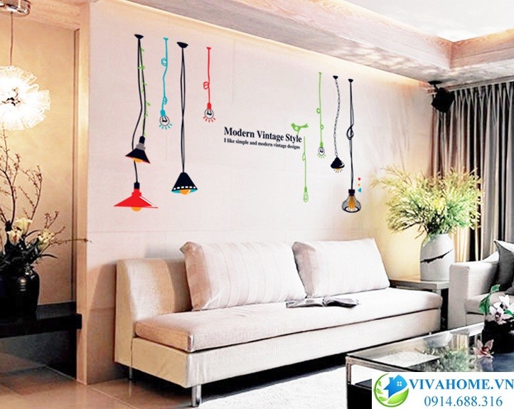 Decal dán tường dây đèn Vintage