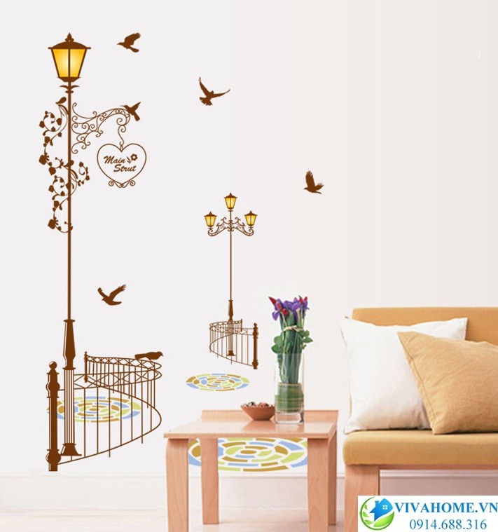 Decal dán tường Cột đèn nâu