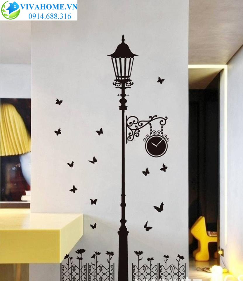 Decal dán tường Cột đèn đen