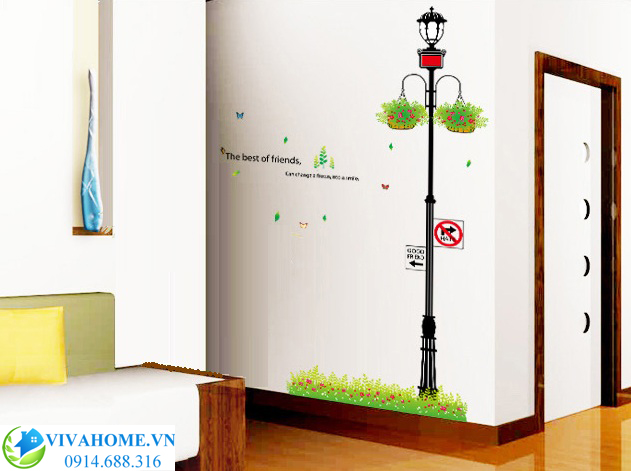 Decal dán tường Cột đèn cỏ xanh