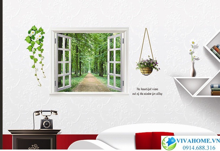 Decal dán tường Cửa sổ hướng rừng