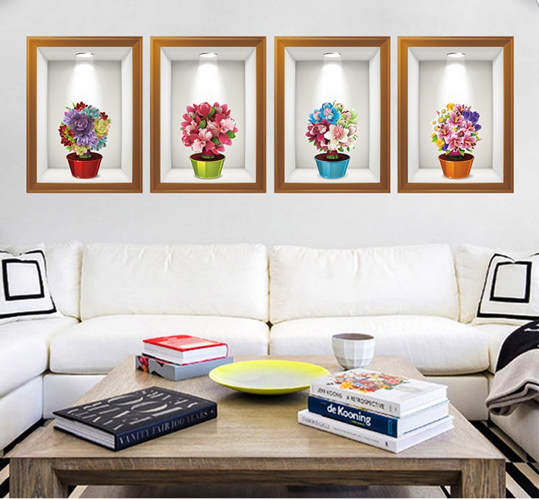 Decal dán tường 4 ô cửa hoa số 2