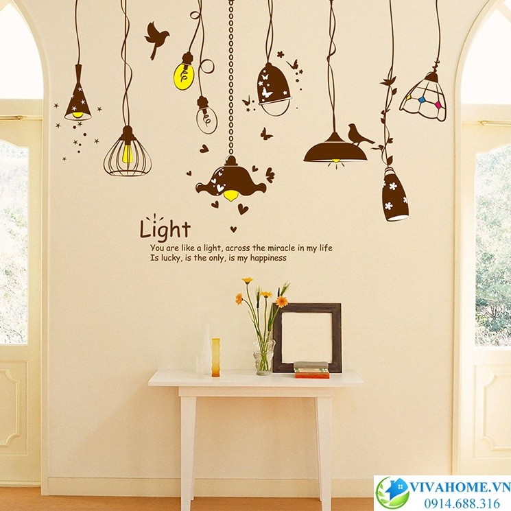 Decal dán tường Dây đèn nâu Light