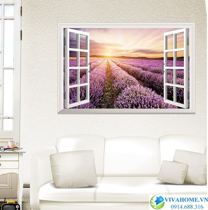 Decal dán tường Cửa sổ hoa lavender