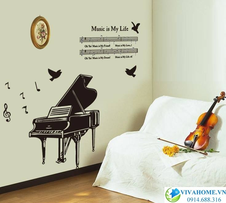 Decal dán tường Đàn piano