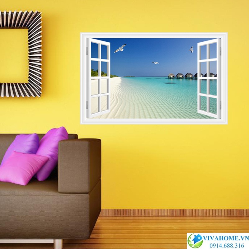 Decal dán tường Cửa sổ Biển chiều