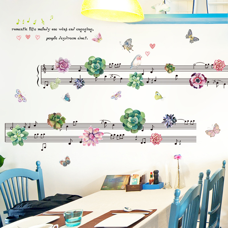 Decal dán tường Khung nhạc hoa