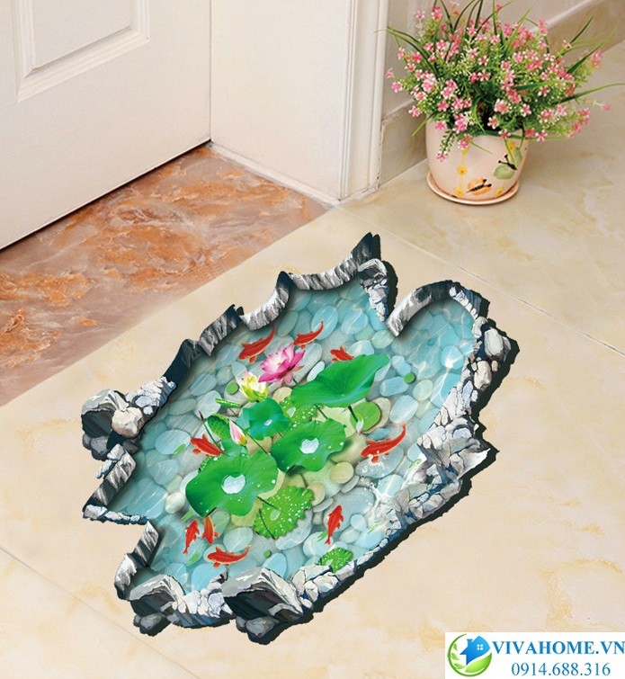 Decal dán sàn đầm sen cá số 2