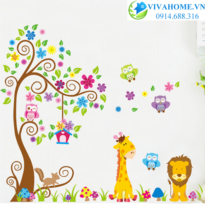 Decal dán tường Vườn thú sư tử nâu