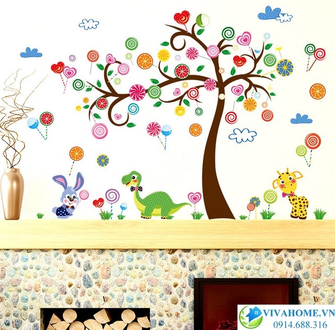 Decal dán tường Vườn thú kẹo ngọt