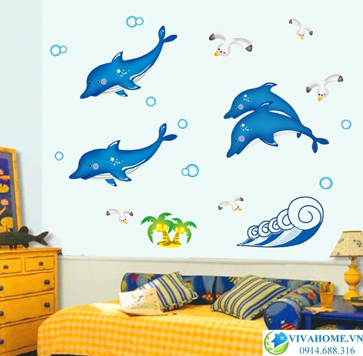 Decal dán tường cá heo dạ quang