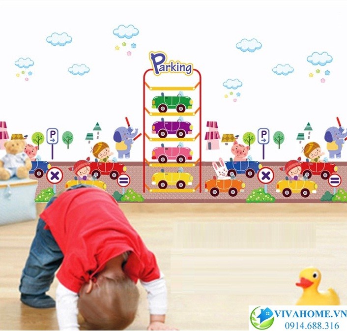 Decal dán tường Đỗ xe ô tô