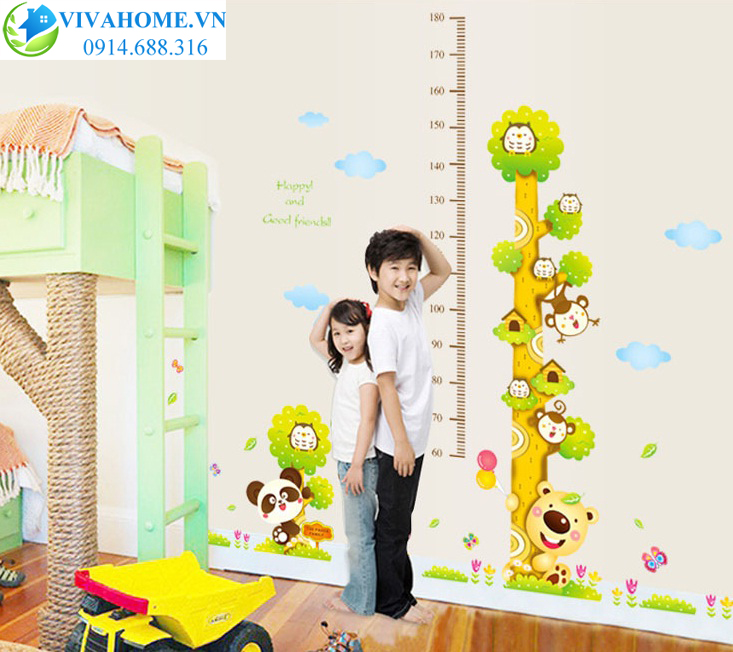 Decal dán tường Thước đo gấu vàng